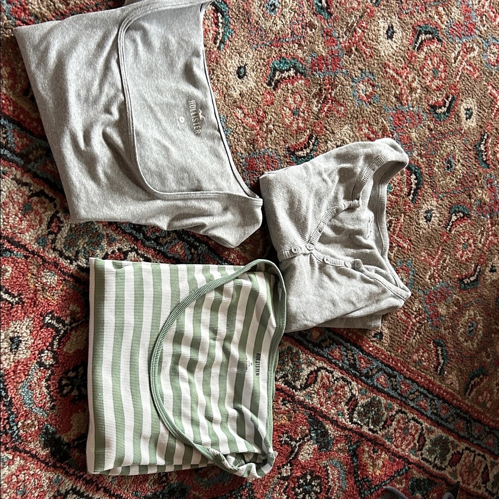 Hollister Gray and Green Striped Undershirts